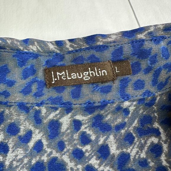 J. McLaughlin Top Womens Large Blue Gray Silk Leopard Button Up Long Sleeve Work - Picture 3 of 6